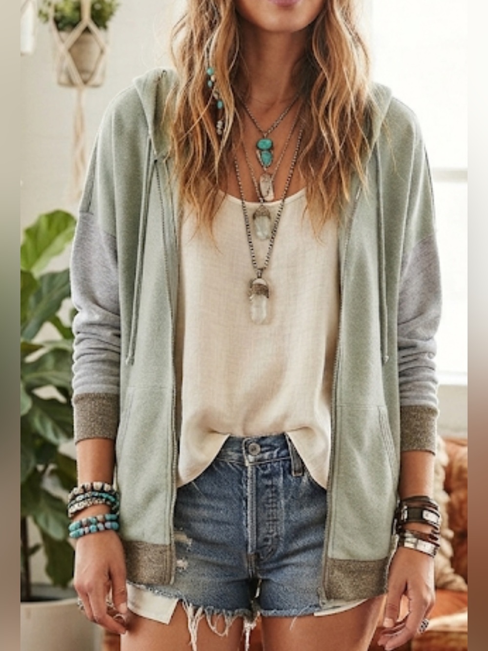 Collaboration Green & Blue Colorblock Zip Hoodie Cardigan – Relaxed Fit small